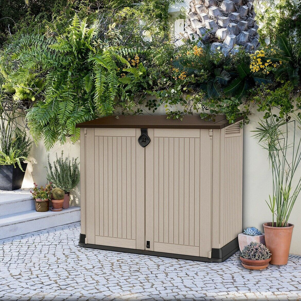 Keter Store It Out Midi Lockable Outdoor Garden Storage Box 880L - Beige/Brown